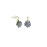 Grey Black Curved Mother of Pearl Rose Flower Earrings, Sku#Y969