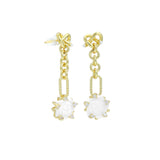 White Mother of Pearl Rose Flower Heart Gold Stud Earring, Sku#Y992