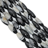 White Black Druzy Agate Rice Shape Beads,Sku#YK32