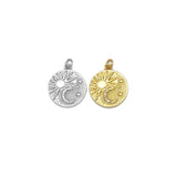CZ Micro Pave Sun Cresent Moon Star On Round Coin Shape Pendant,18k Gold Filled Medallion Charm, Necklace Bracelet Pendant,18x21mm,Sku#Z1404