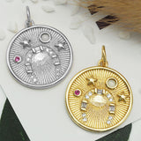 CZ Star Horseshoe Round Coin Charm, Sku#Z1435