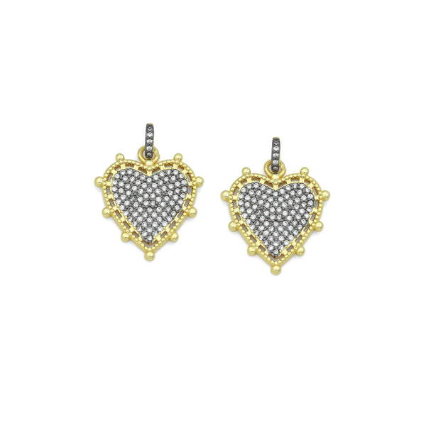 CZ Dual color heart, CZ Spike Heart Charm,Sku#Z1439