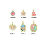 Gold Colorful Enamel Flower Butterfly Heart Oval Pendant charm, Sku#Z1484