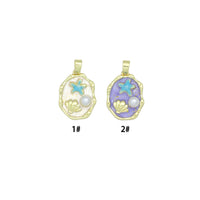 White Purple Enamel Gold StarFish Shell Pearl Oval charm, Sku#Z1483