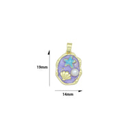 White Purple Enamel Gold StarFish Shell Pearl Oval charm, Sku#Z1483