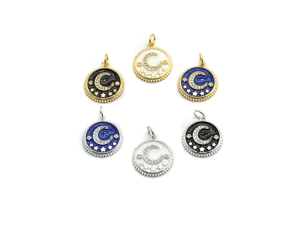 NEW DESIGN Pave CZ Enamel Moon Star Charms Pendant, Enamel Pendant,Enamel Round Pendant, Oil Drop jewelry Findings, 16x18mm,sku#Z252