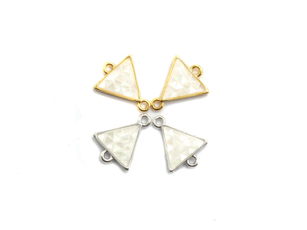 100% Natural Shell White Triangle Connector with Gold/Silver Plated Edging, White Mother of Pearl Shell Connector, Shell, 11x14mm,SKU#Z267