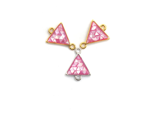 100% Natural Pink Shell Triangle Connector with Gold/Silver Finish, Fuchsia Pink Shell, Natural Shell for Jewelry Making, 11x14mm,SKU#Z270