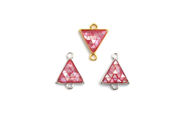 100% Natural Hot Pink Shell Triangle Connector in Gold/Silver Finish, Fuchsia Pink Connector, Natural Shell Beads, 11x14mm,SKU#Z272