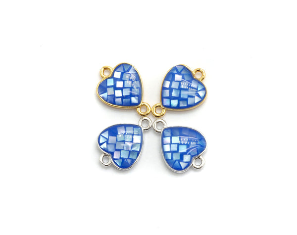 100% Natural Shell Blue Heart Shape Connector with Gold/Silver Plated Edging, blue shell Beads, 10x14mm,SKU#Z273