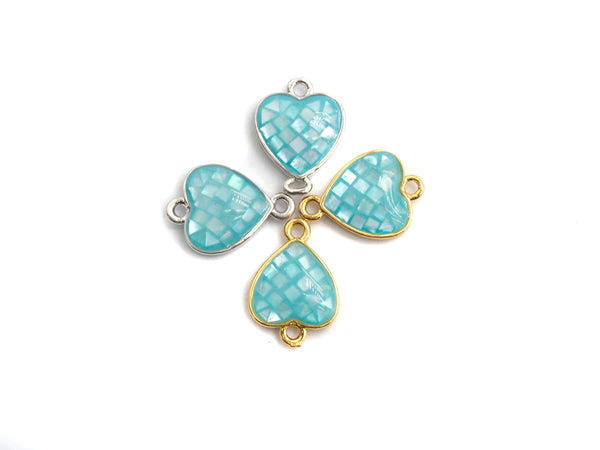 100% Natural Shell Aqua Blue Heart Shape Connector, Gold/Silver Plated, Natural Shell Beads, 10x14mm,SKU#Z275