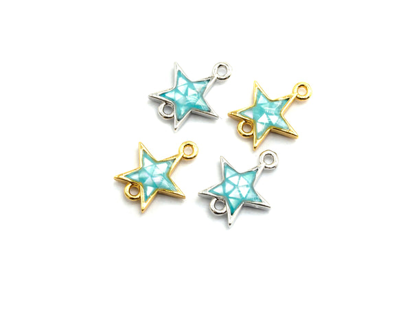 100% Natural Aqua Blue Shell Star Shape Connector, Blue Shell Connector for Bracelet/Necklace Making, Gold/Silver Plated, 11x13mm,SKU#Z297