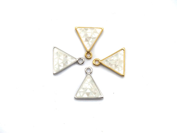 100% Natural White Color Shell Triangle Charm in Gold/Silver, White Shell Pearl Charm/Pendant, Shell Beads, 11x12mm,SKU#Z307