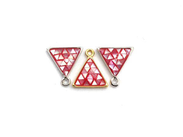 100% Natural HOT PINK Color Shell Triangle Shape Pendant/Charm, Gold/Silver Finish, Pink Shell Charm, Shell beads, 11x12mm,SKU#Z311