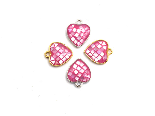 100% Natural HOT PINK Color Heart Shape Pendant in Gold/Silver Finish, Fuchsia pink Shell, pink heart Charm, 10x12mm,SKU#Z315