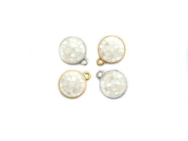 100% Natural White Color Shell Round Pendant in Gold/Silver Finish, White Shell Pendant, Shell Charm, Beach Jewelry, 10x12mm,SKU#Z319