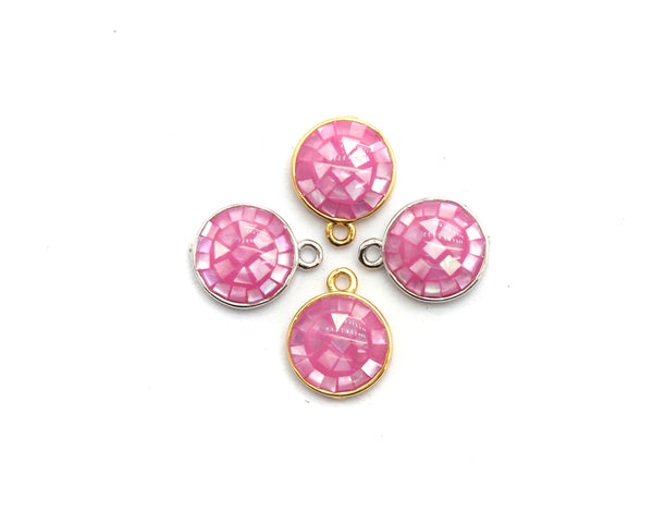 100% Natural PINK Color Shell Round Charm Pendant, Gold Silver Pink Charm, Natural Pink Shell Charm, 10x12mm,SKU#Z321