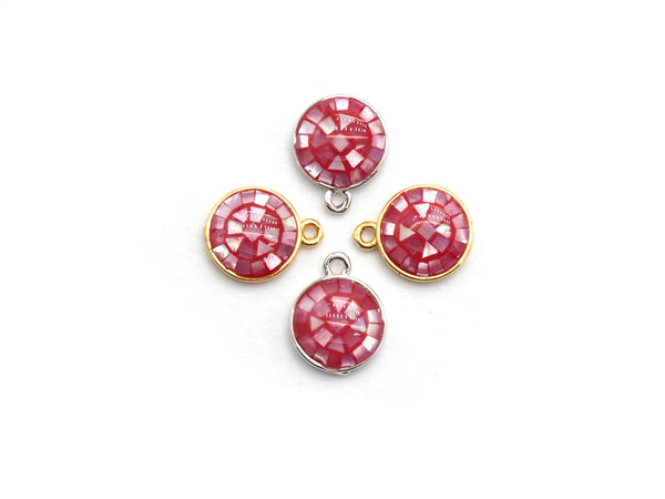 100% Natural HOT PINK Shell Round Pendand in Gold/Silver Finish, Fuchsia Pink Shell Charm Pendant, Shell Findings, 10x12mm,SKU#Z323