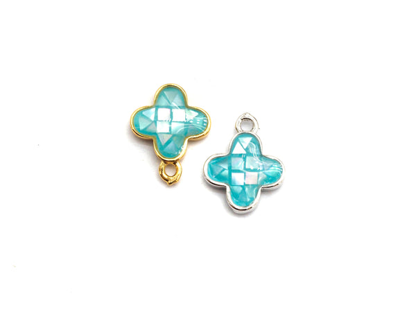 100% Natural Aqua Blue Shell Clover Pendant, Turquoise Blue Shell Charm/ Pendant, Natural Shell Charm, Shell Jewelry, 10x13mm,SKU#Z332