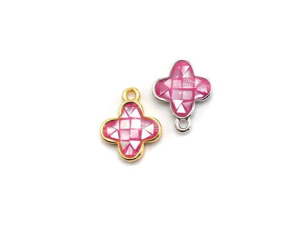 100% Natural Pink Color Shell Clover Flower Pendant Gold/Silver,  Fuchsia Abalone Shell, Natural Pink Shell Charm, 10x13mm,SKU#Z333