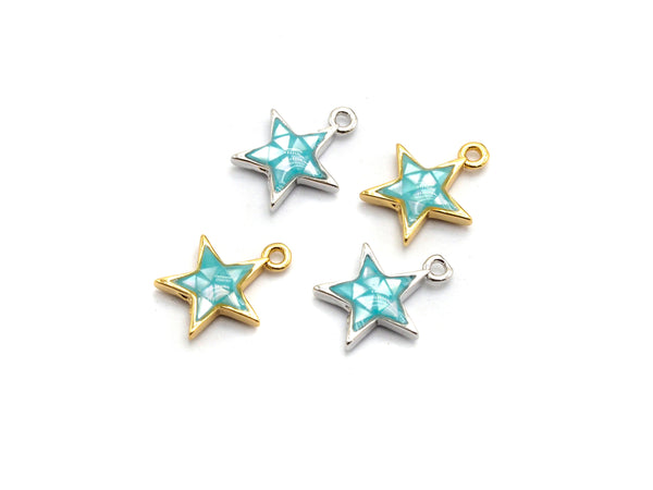 100% Natural Aqua Blue Color Five Star Shell Charm, Blue Shell Pendant, Shell Jewelry, Star shape Charm,  11x13mm,SKU#Z338