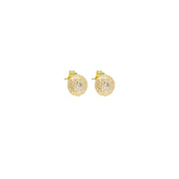 CZ brushed Gold Round Stud Earrings, Sku#ZX172