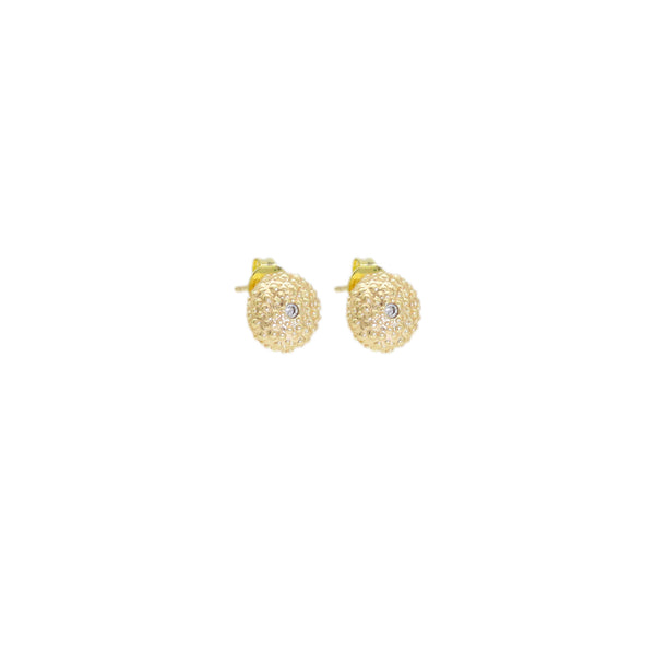 CZ brushed Gold Round Stud Earrings, Sku#ZX172