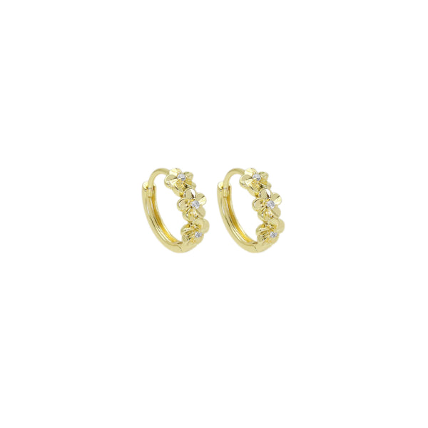 CZ Gold Dainty Flower Huggie Earrings, Sku#ZX178