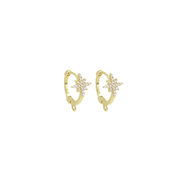 CZ Gold North Star Huggie Earrings, Sku#ZX179