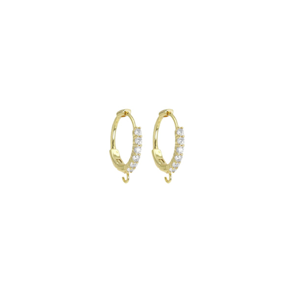 Thin CZ Gold Round Ring Frame Hoop Earrings, Sku#ZX182