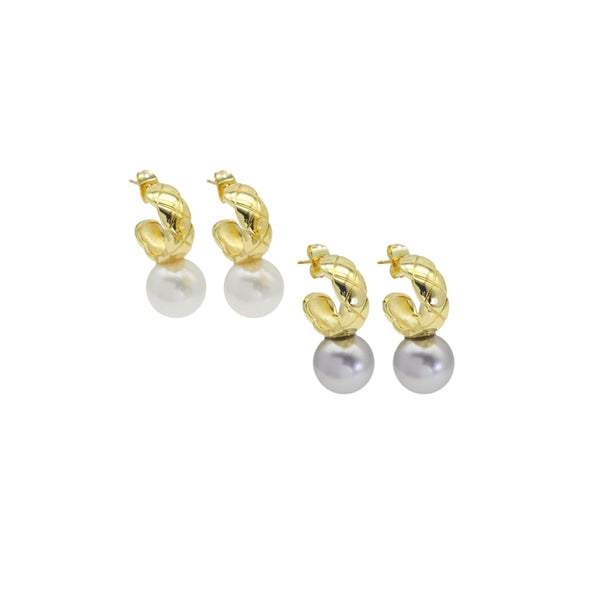Chunky White Grey Pearl Stud Earrings, Sku#ZX189