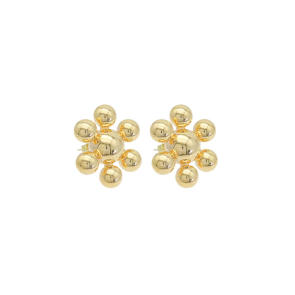 Gold  Flower Ball Statement Earrings, Sku#ZX192