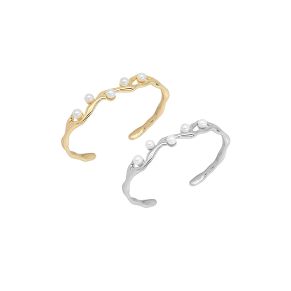 Gold Silver White Pearl Bracelet Cuff, Sku#ZX202