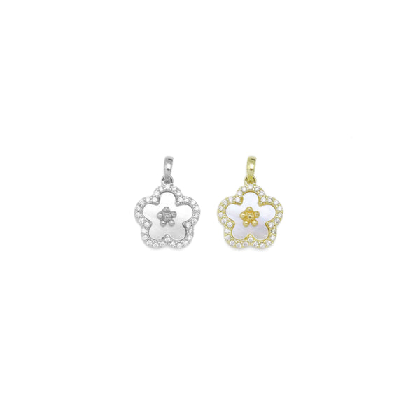 CZ White Mother of Pearl  Flower Gold Charm, Sku#ZX205