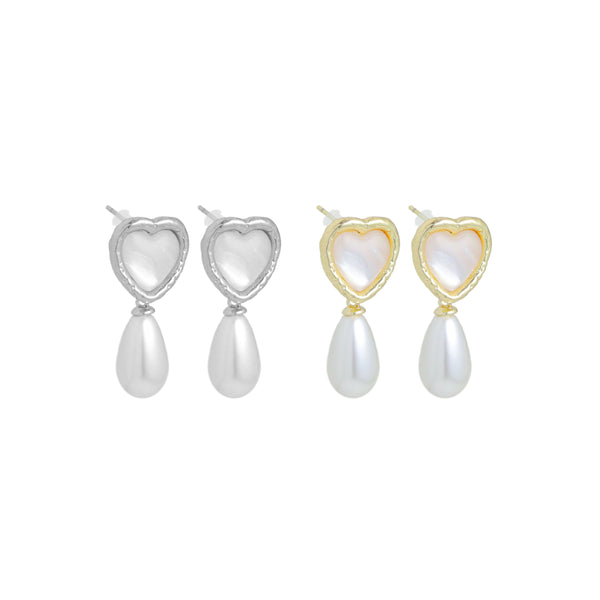 Gold Silver Pearl Heart Teardrop Pearl Earrings, Sku#ZX223