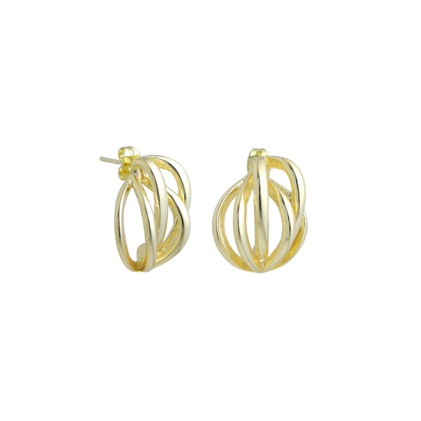 Gold Cage Shape Stud Earrings, Sku#ZX224