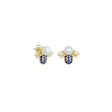 Colorful CZ Cute  Pearl Bee Stud Earrings, Sku#ZX233