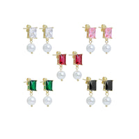 Rectangle Crystal Pearl Earrings, Sku#ZX209