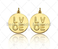 18k Shiny Gold Finish Round LOVE Coin Charms, Embossment LOVE Charms, Round Coin Pendant, Gold Charm, DIY Necklace Charms, 20mm, Sku#Y275