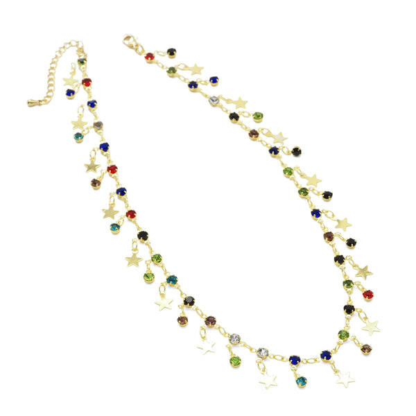 Drop Star Chain Multicolor Drop Star Gold Link Chain Necklace, Sku#EF354 – Bestbeads&Beyond
