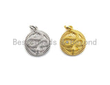 Medallion Snake on Round Coin Pendant, Snake Pendant, Gold/Silver Tone, 16x18mm, Sku#Z691