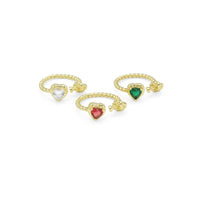 Gold Colorful CZ Heart Twisted Knot Adjustable Ring, Sku#LK877