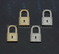 CZ Micro Pave Lock Shape Pendant, Dainty Gold Silver Lock Charm,Necklace Bracelet Charm Pendant, 16x26mm,Sku#F1256