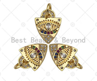 18k Shiny Gold Evil Eye On Triangle Shape Charms, Multicolor CZ Gold Triangle Charms, Gold Pendant,Evil Eye Necklace Charms,11x14mm,Sku#Y336