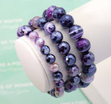 Mystic Purple Banded Agate Faceted Round Agate Stretchy Bracelet, Sku#EF95