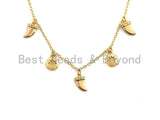 Gold Horn Coin Charm Necklace, Coin Necklace, Dainty Gold Necklace, sku#Z706