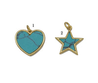 Gold Turquoise Heart  Star Charm, Sku#L656