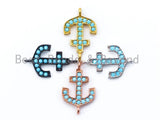 CZ Turquoise Micro Pave Anchor Connector, Blue CZ on Gold/Silver/Rose Gold/Gunmetal Bracelet Necklace Charm,14x23mm, sku#M100