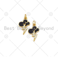 Black Enamel Cloud with CZ Micropave Lighting Shape Pendant,18K Gold Filled Enamel Charm, Necklace Bracelet Charm Pendant,12x19mm,Sku#Y510