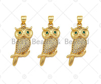 CZ Micro Pave Owl Shape Pendant/Charm,Cubic Zirconia Charm, Necklace Bracelet Charm Pendant,12x29mm, Sku#Z1290